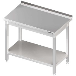 Stół stalowy z półką, przyścienny, skręcany, 600x600x850 mm